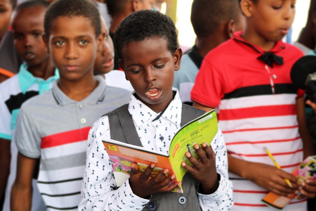 Danish teacher reading with a group of schoolchildren